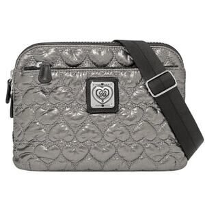 Brighton Koko Metallic Organizer Pewter Heart To Heart Crossbody Wallet H5518R